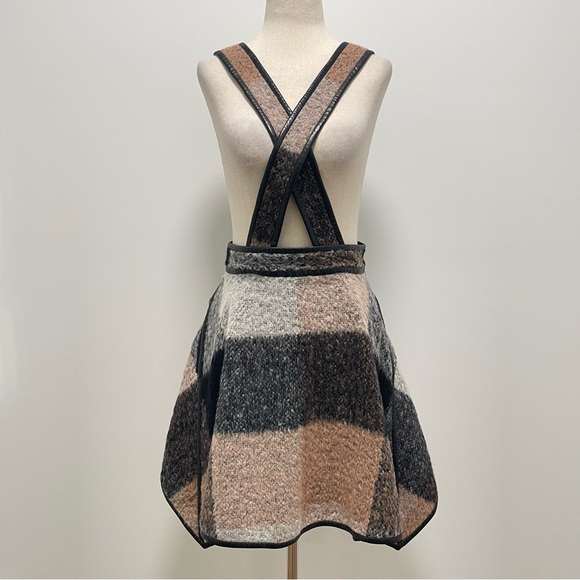 RARE 2010 3.1 Phillip Lim Trapezoid Leather Binding Brown Plaid Skirt Size 6 - Picture 2 of 15